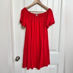 ASOS Red 100% Cotton Knit Off The Shoukder Mini Swing Dress. Size 12